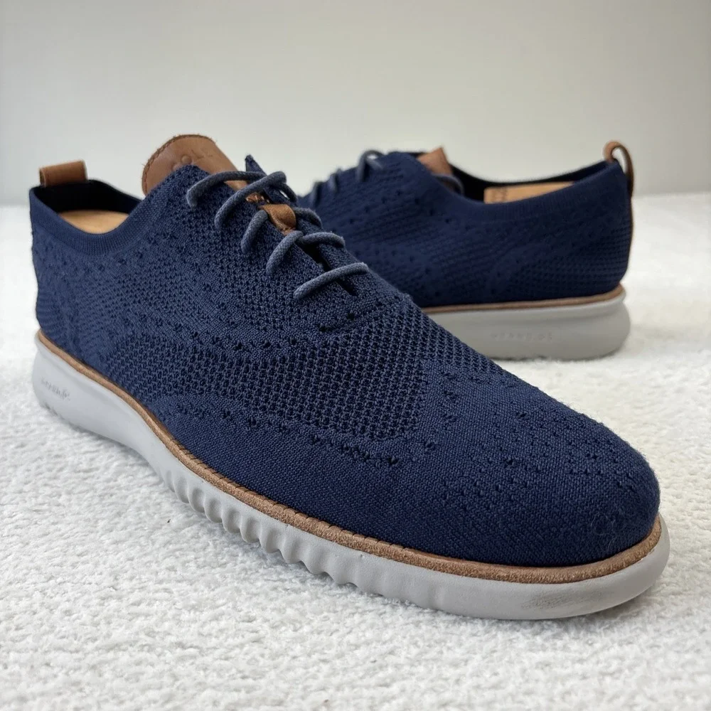 COLE HAAN '2.Zerogrand Stitchlite Wingtip Oxfords' Mens 11 Navy Blue Dress Shoes